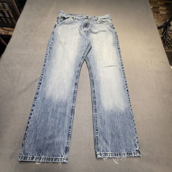 Nautica Jeans Mens 35x30 Blue Straight Leg Relaxed Distressed Denim - Picture 1 of 10
